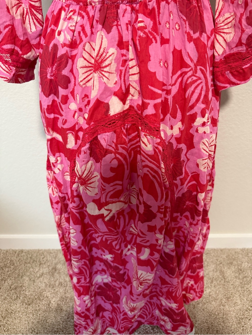 Free People Hot Pink & Light Pink Floral Maxi Dress NWOT size XS - Picture 13 of 14